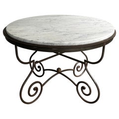 Hollywood Regency Scrolled Steel and Marble Dining Table