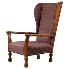 Danish 1930s Midcentury Country Style Wingback Armchair in Solid Oak