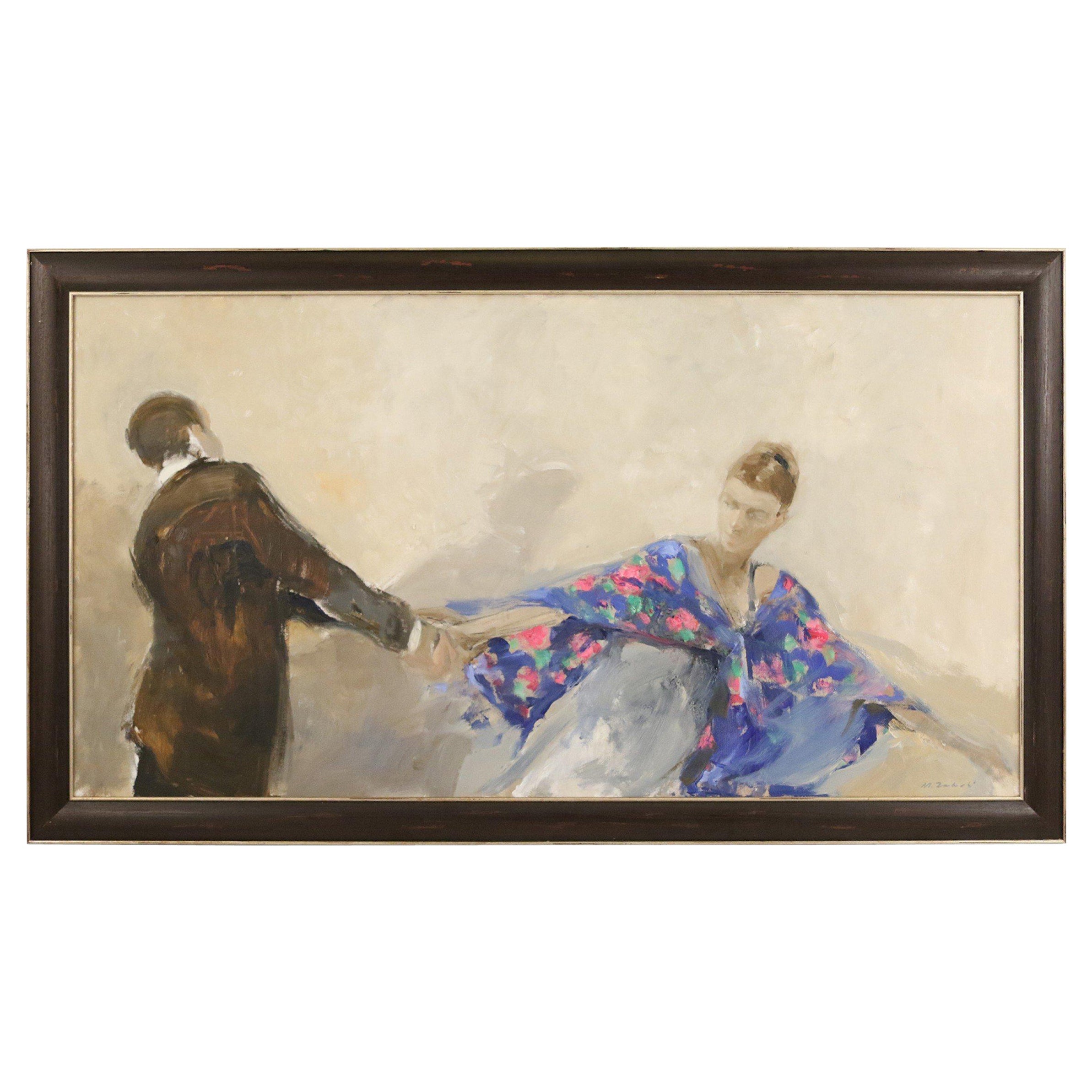 Contemporary Michal Zoborrowski Abstract Figural Painting of a Couple Dancing For Sale