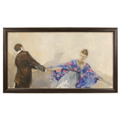 Contemporary Michal Zoborrowski Abstract Figural Painting of a Couple Dancing