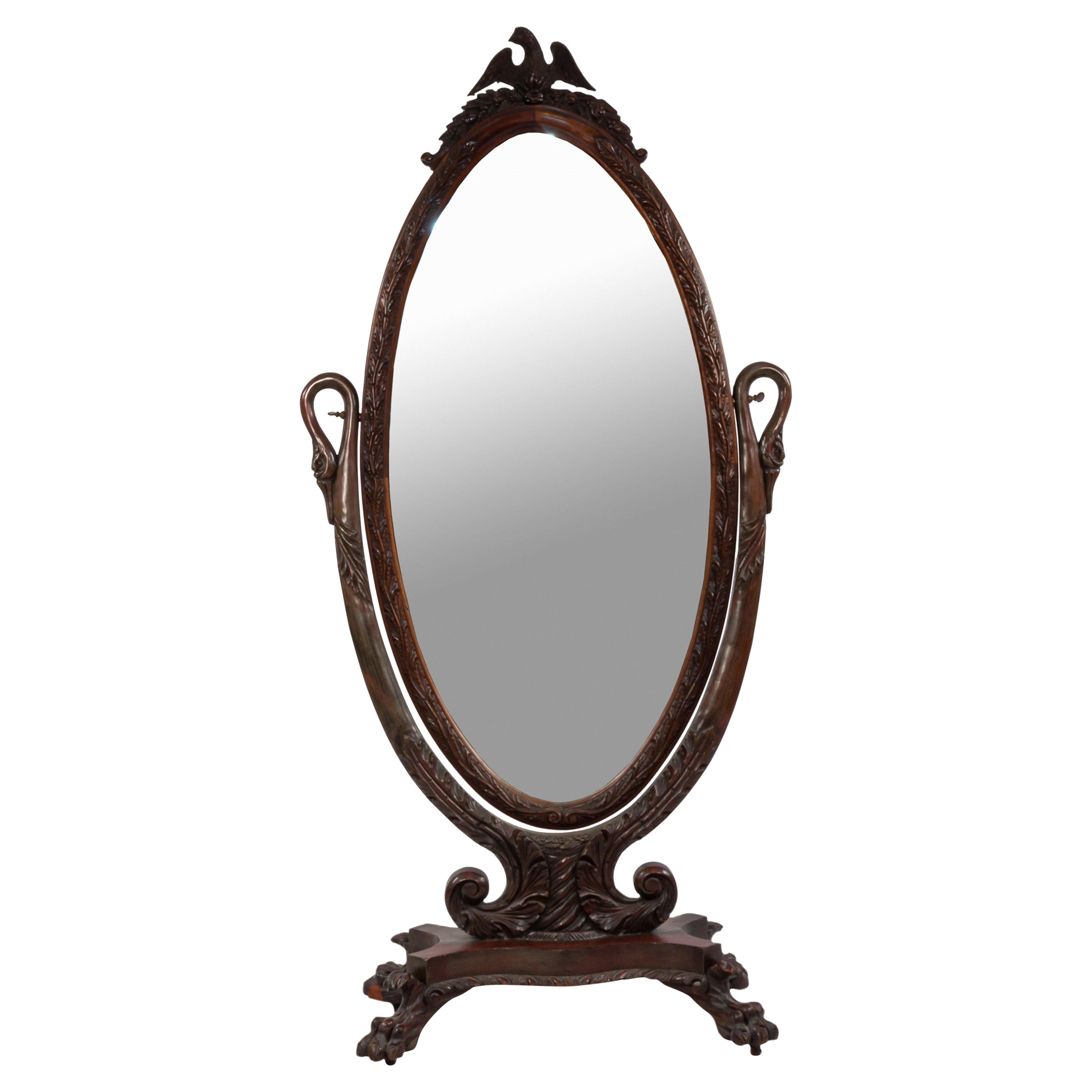 American Empire Style Zoomorphic Design Cheval Mirror For Sale