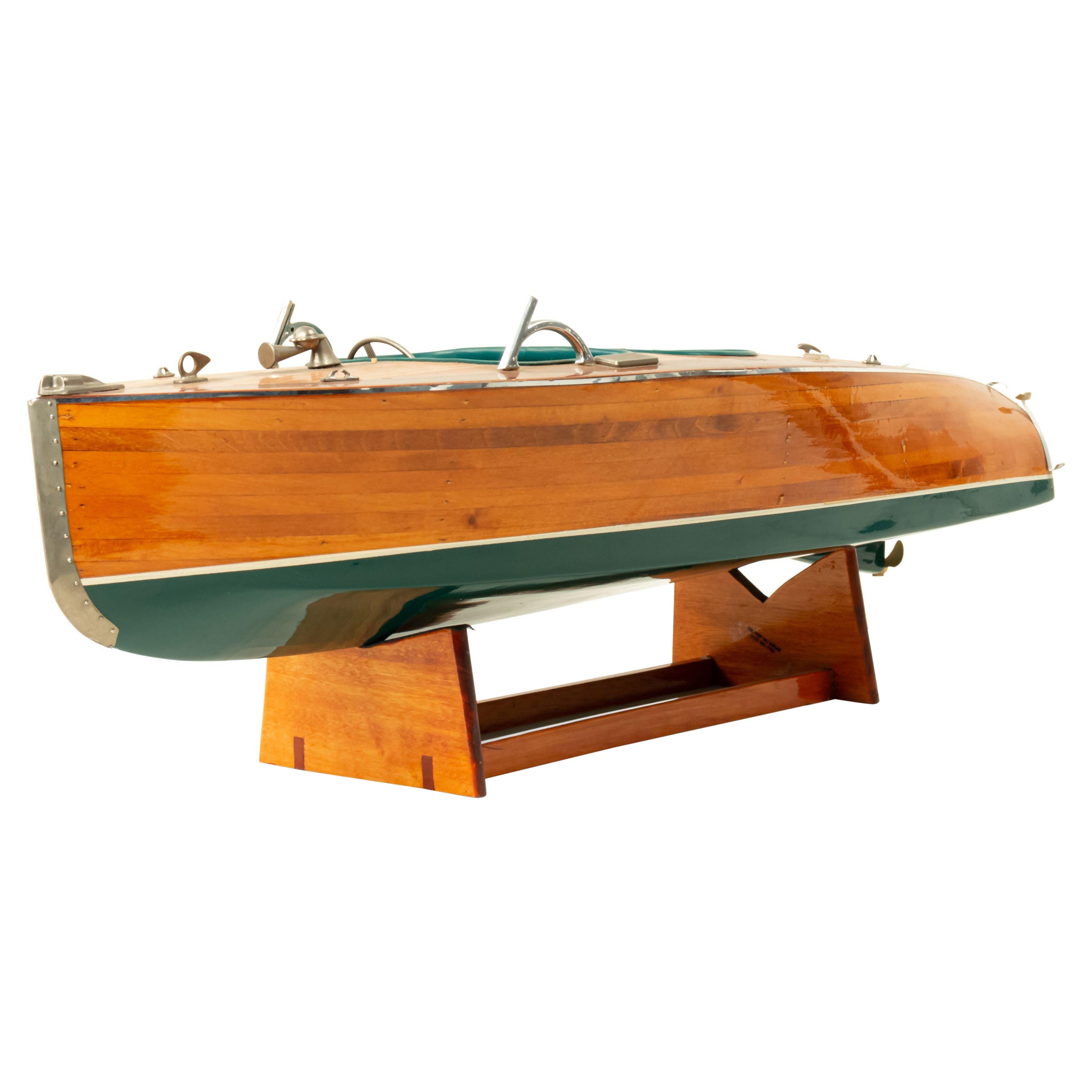 Mid-Century Painted Wooden Motorboat Model