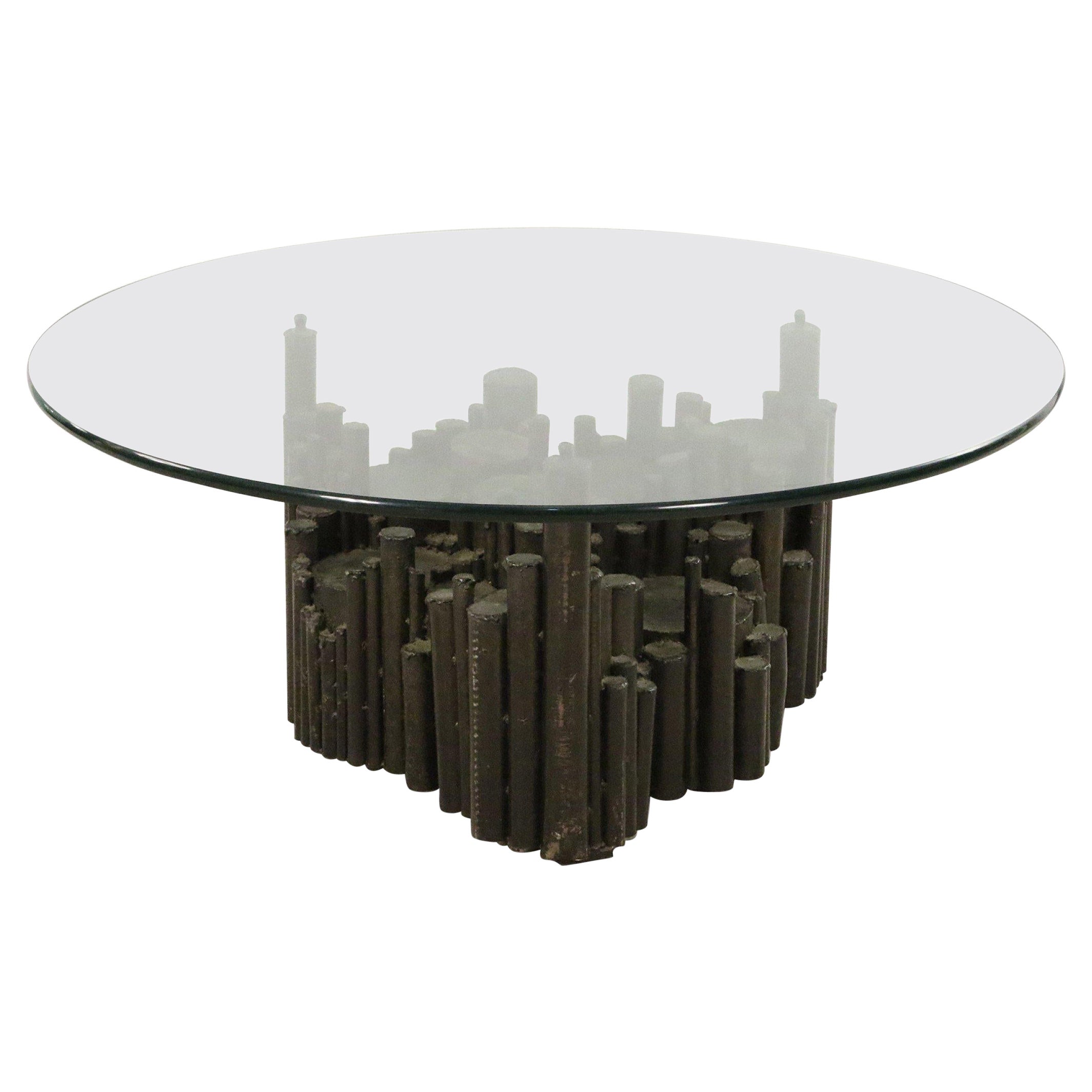 Brutalist Glass and Metal Rod Coffee Table 'Manner of Paul Evans'