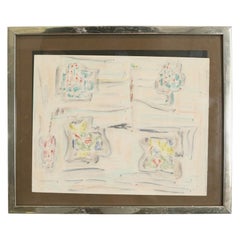Vintage Chrome Framed Abstract Watercolor Painting
