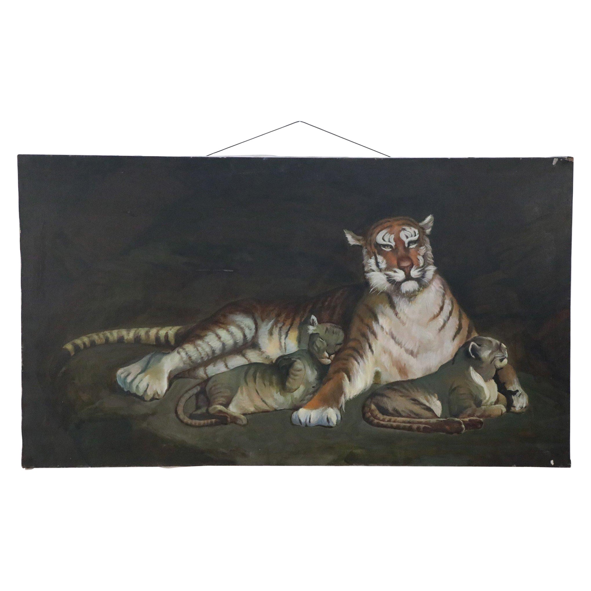 Portrait of Tiger with Cubs Painting on Canvas For Sale