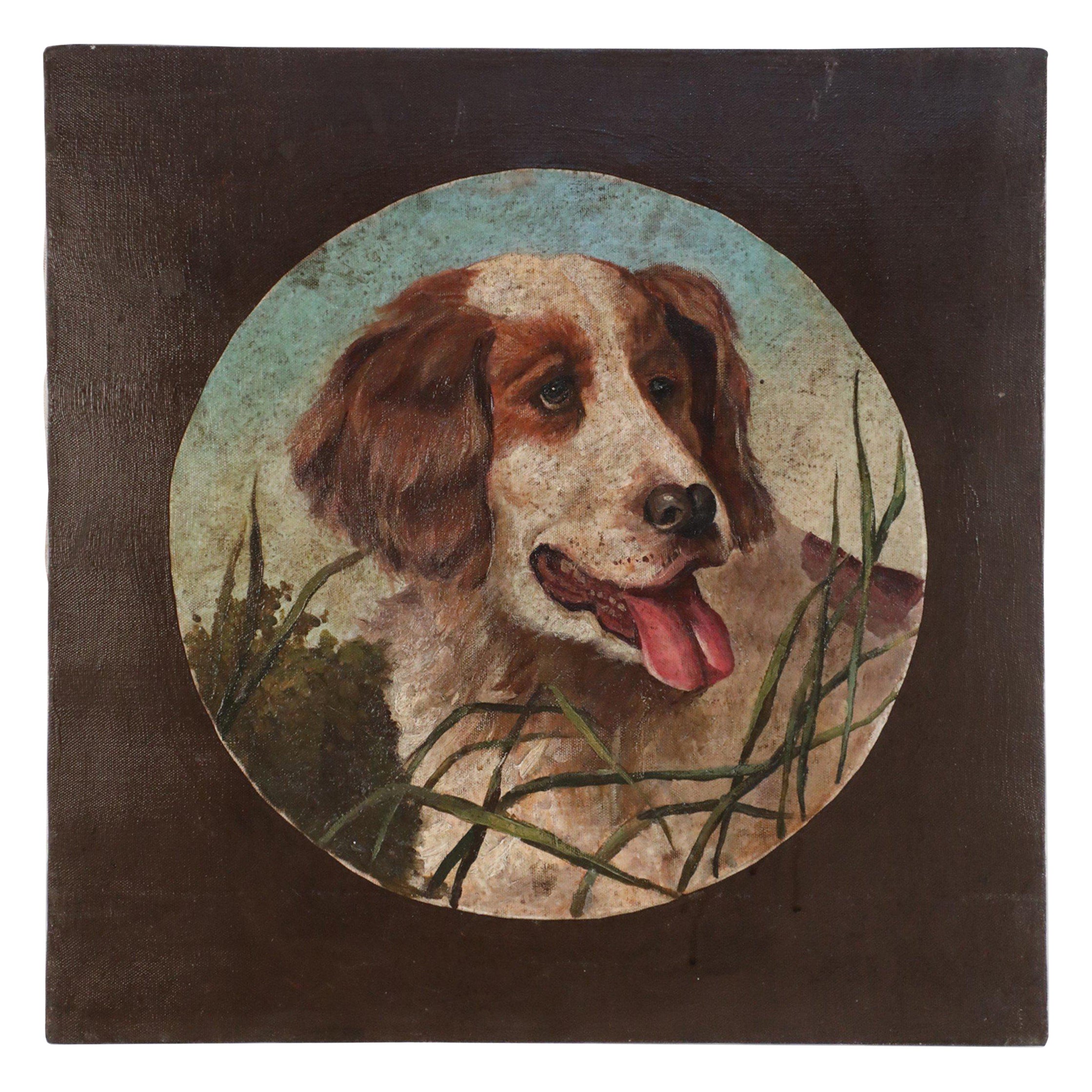 Portrait de chien de chasse peint à l'huile sur toile