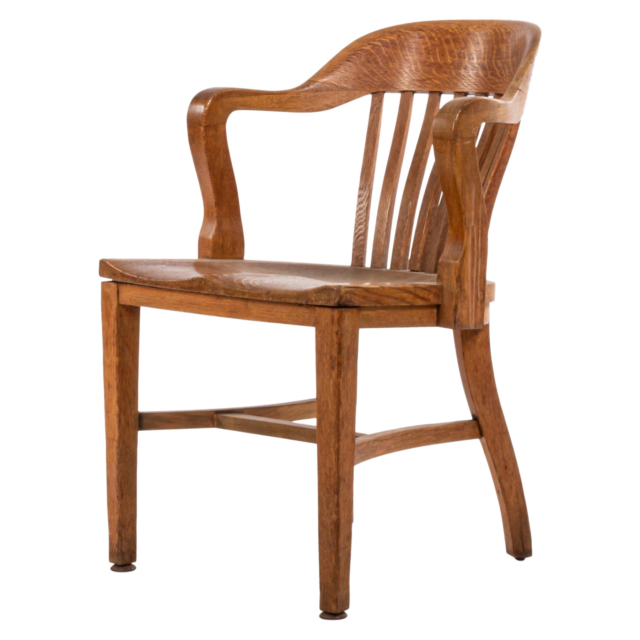 American Victorian Slat Back Oak Armchair For Sale