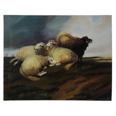Group of Sheep in Field Oil Painting on Canvas