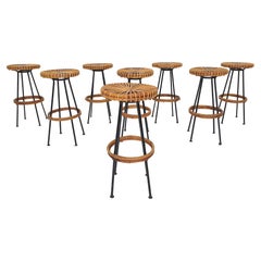 Set of 8 Rohe Noordwolde Rattan Bar Stools, the Netherlands, 1950's