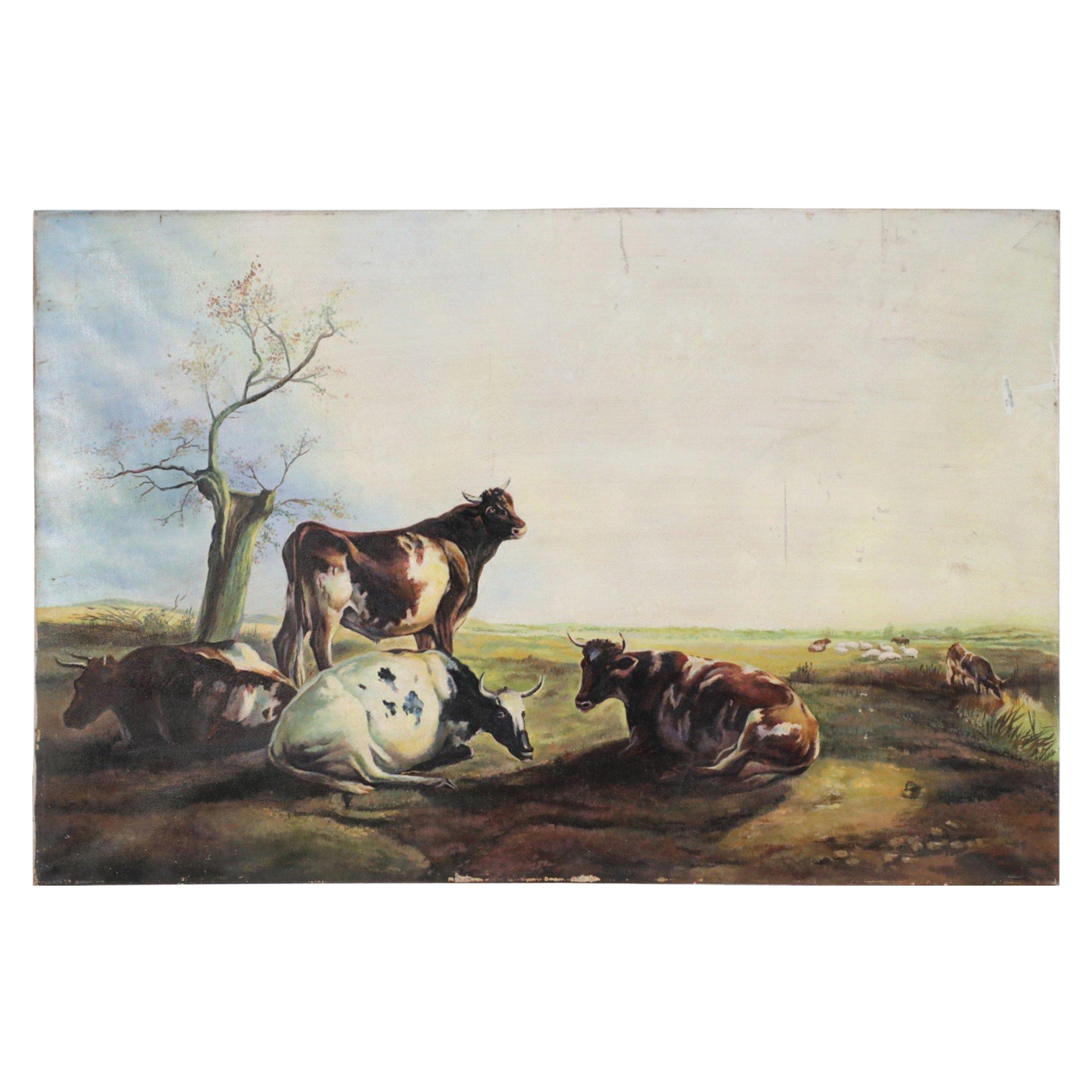 Cattle Resting in a Field Oil Painting on Canvas For Sale