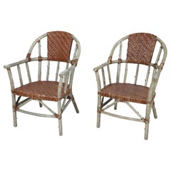 Vintage Set of 27 American Wicker and Birch Armchairs Chairs