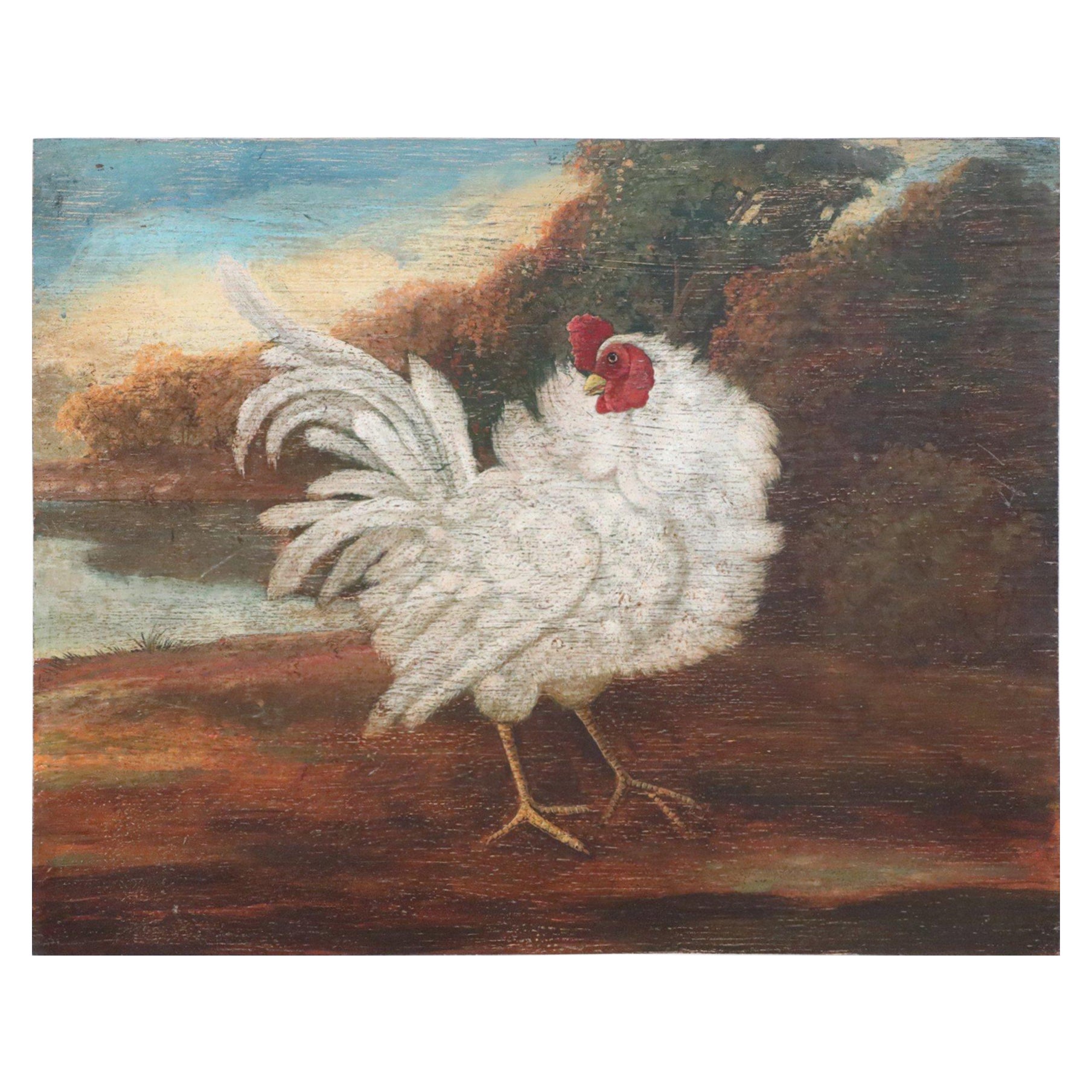 Rooster in Nature Print on Wood