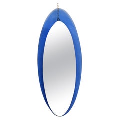 Mid Century Fontana Arte Blue Italian Oval Mirror 1960s