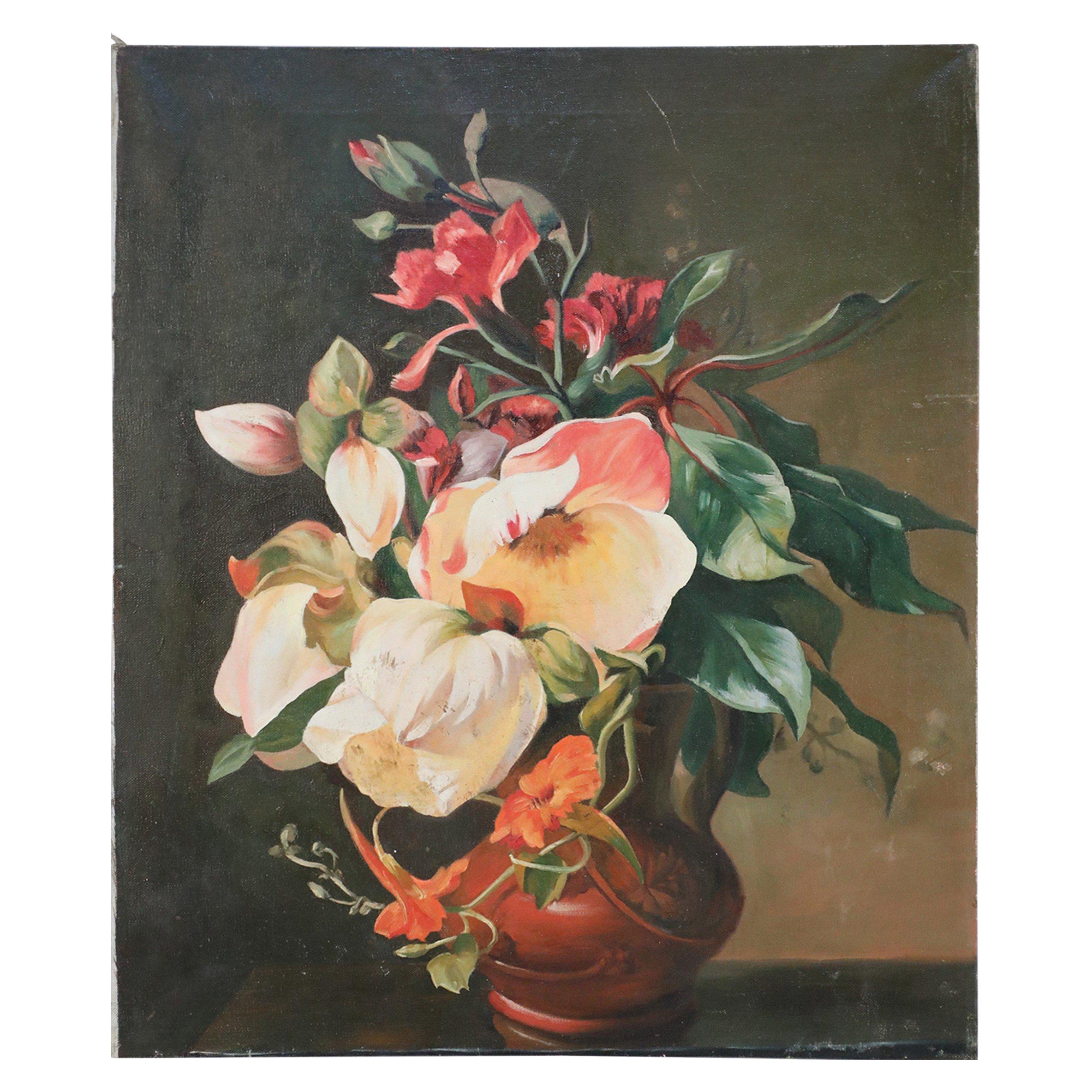 Flowers in Jug Still Life Painting on Canvas For Sale