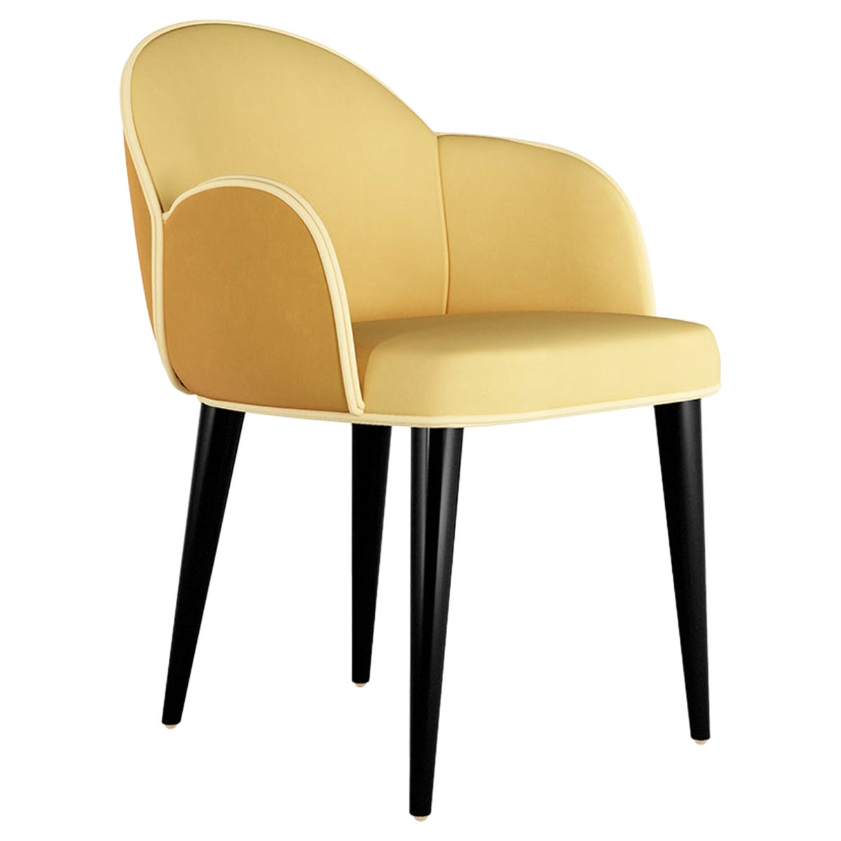 Contemporary Yellow Velvet Dining Chair with Black Legs For Sale