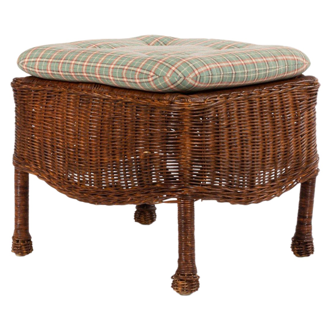 American Mission Style Wicker and Cushioned Ottoman