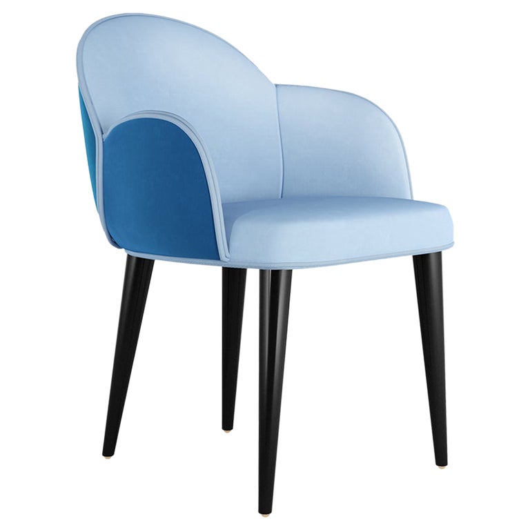 Contemporary Blue Velvet Dining Chair, Blue Velvet Chairs With Black Legs