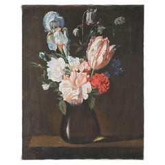 Vintage Florals in Vase Still Life Oil Painting on Canvas