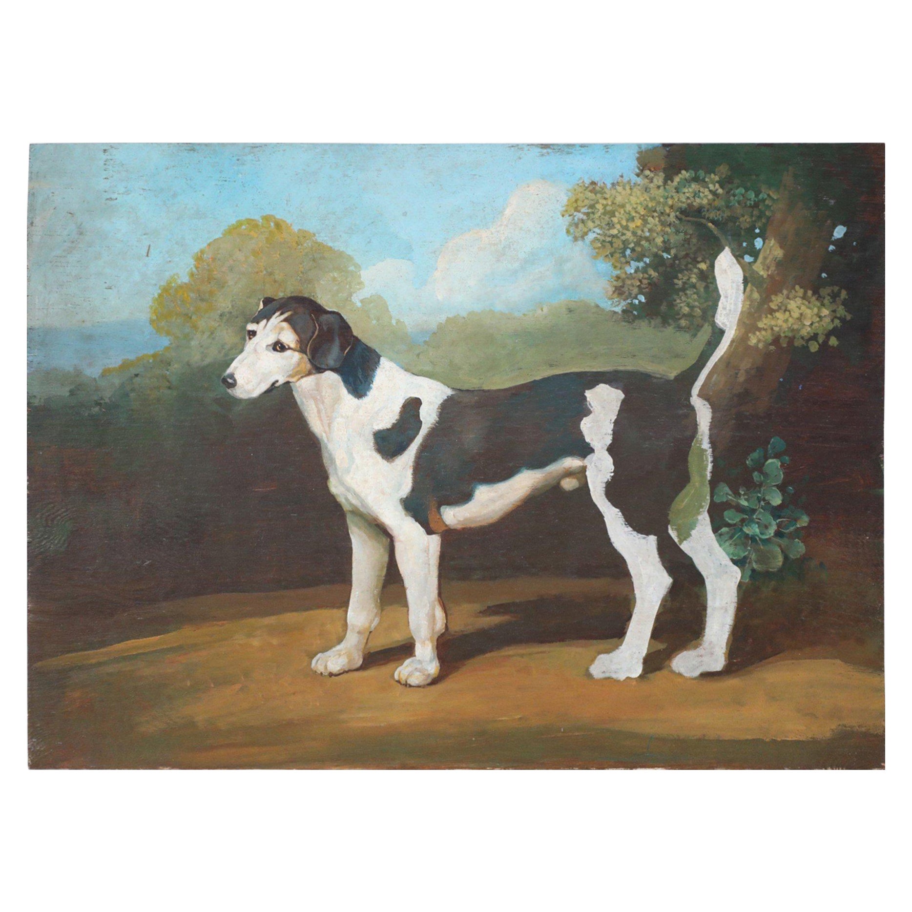 Black and White Dog Portrait Painting on Wood For Sale