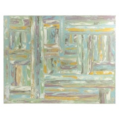 Abstract Blue, Yellow, and White Painting of Squares