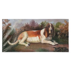 Portrait d'un chien de basset dans la nature, peinture sur toile