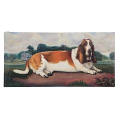 Porträt eines Basset-Hunds in Natur, Gemälde auf Leinwand