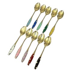 Set of 10 Coffee Spoons in Silver and Enamel from Frigast