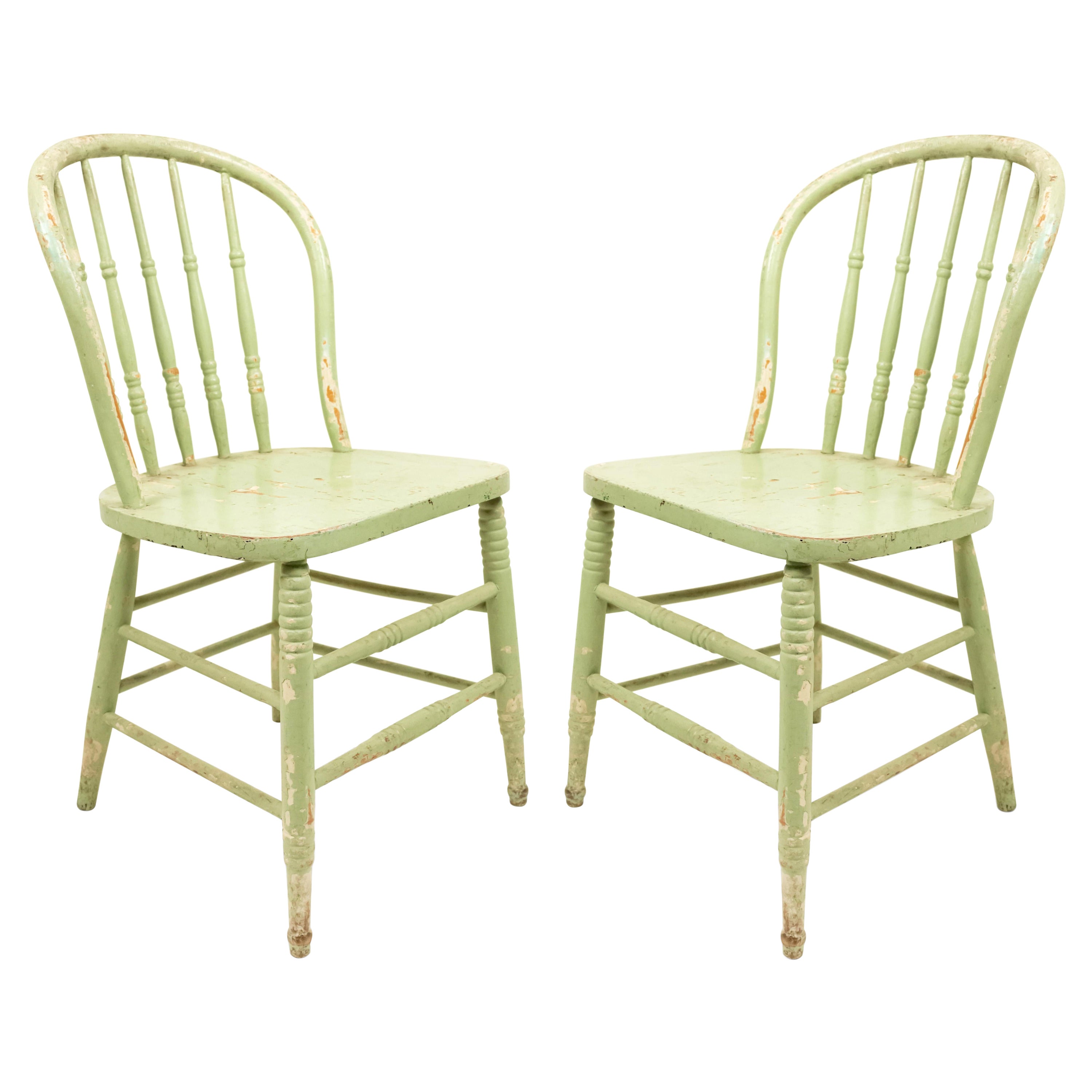 5 American Country Green Spindle Side Chairs For Sale