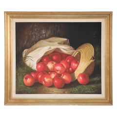 Framed Bag of Apples Still Life Oil Painting