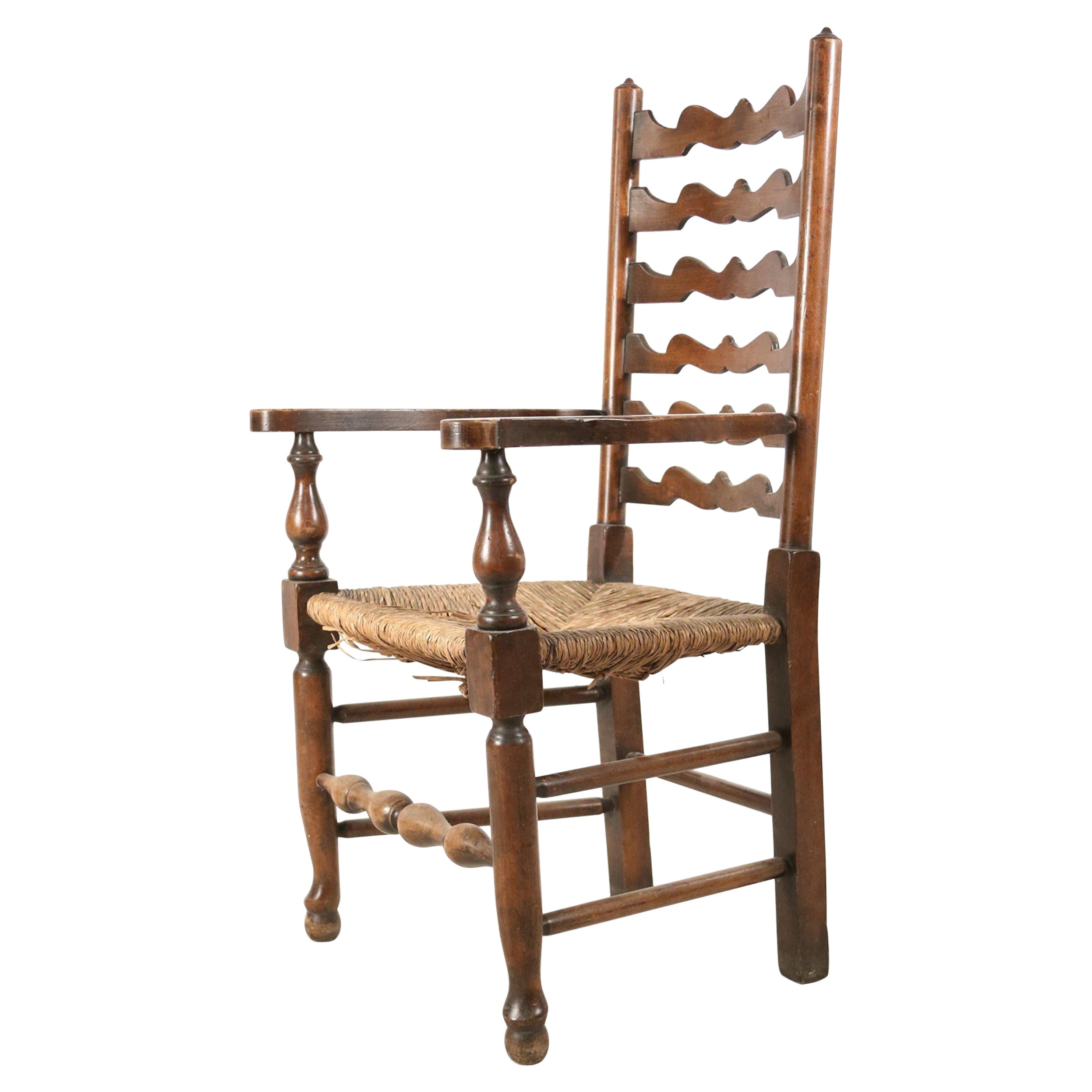 American Country Rustic Style Ladder Back and Rush Seat Side Chair