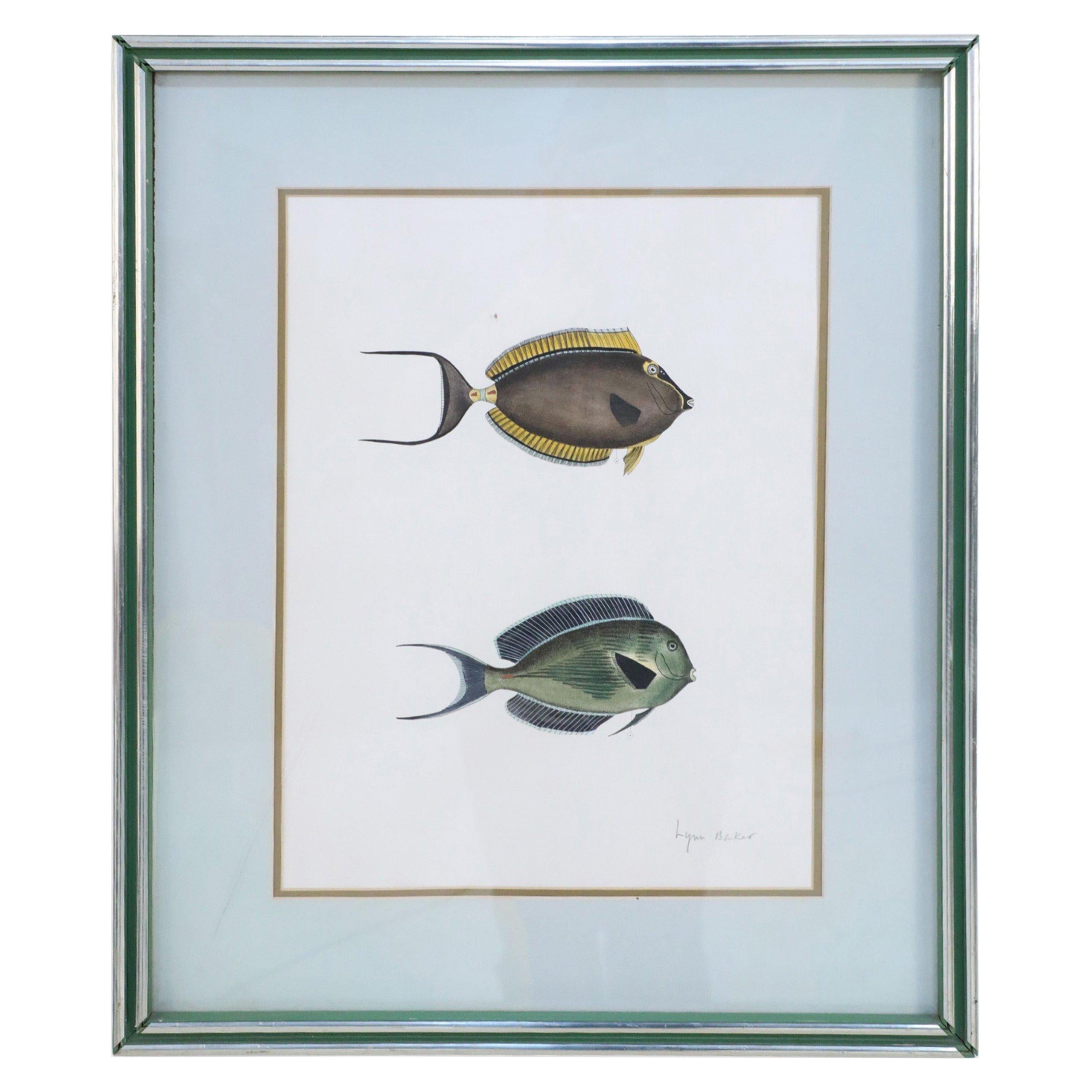Framed Lithograph of Two Brown and Gray Tropical Fish For Sale