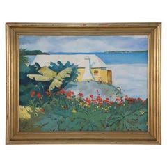 Vintage Framed Tropical Seascape Oil Painting
