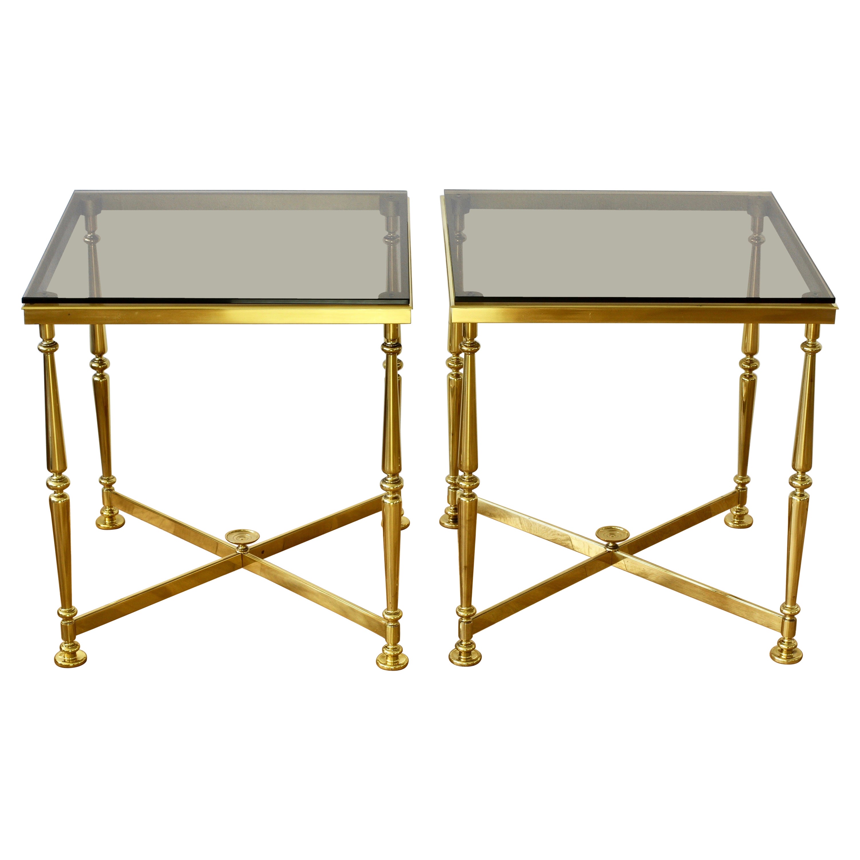 Mid Century Vintage Pair of Solid Cast Brass Side / End Tables, circa 1970s