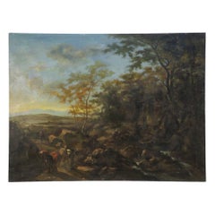 Peinture à l'huile sur toile - Paysage et voyageurs