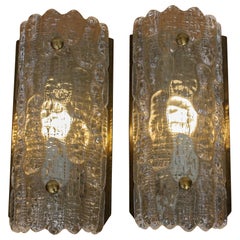 1960s, Pair of Brass and Crystal Scones by Carl Fagerlund for Orrefors, Sweden