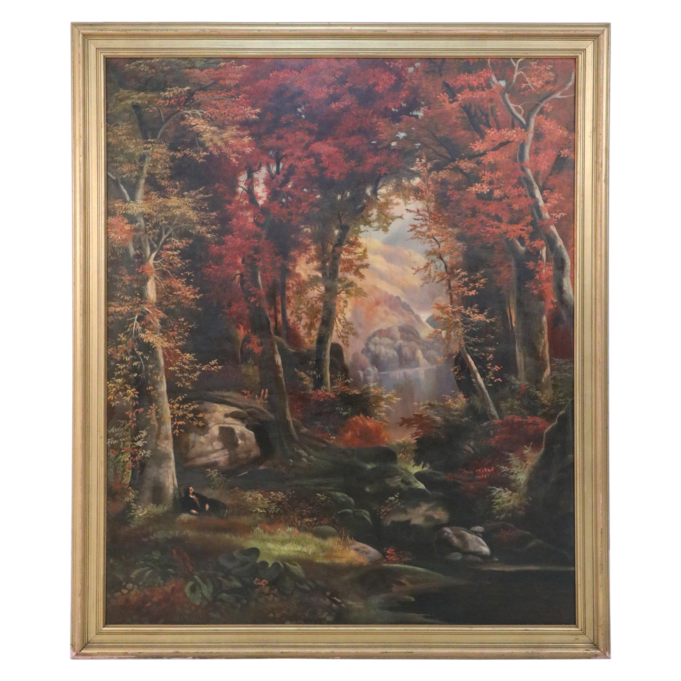 Framed Autumnal Wooded Path Oil Painting For Sale