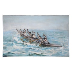 Rowing Crew at Sea Oil Painting on Canvas