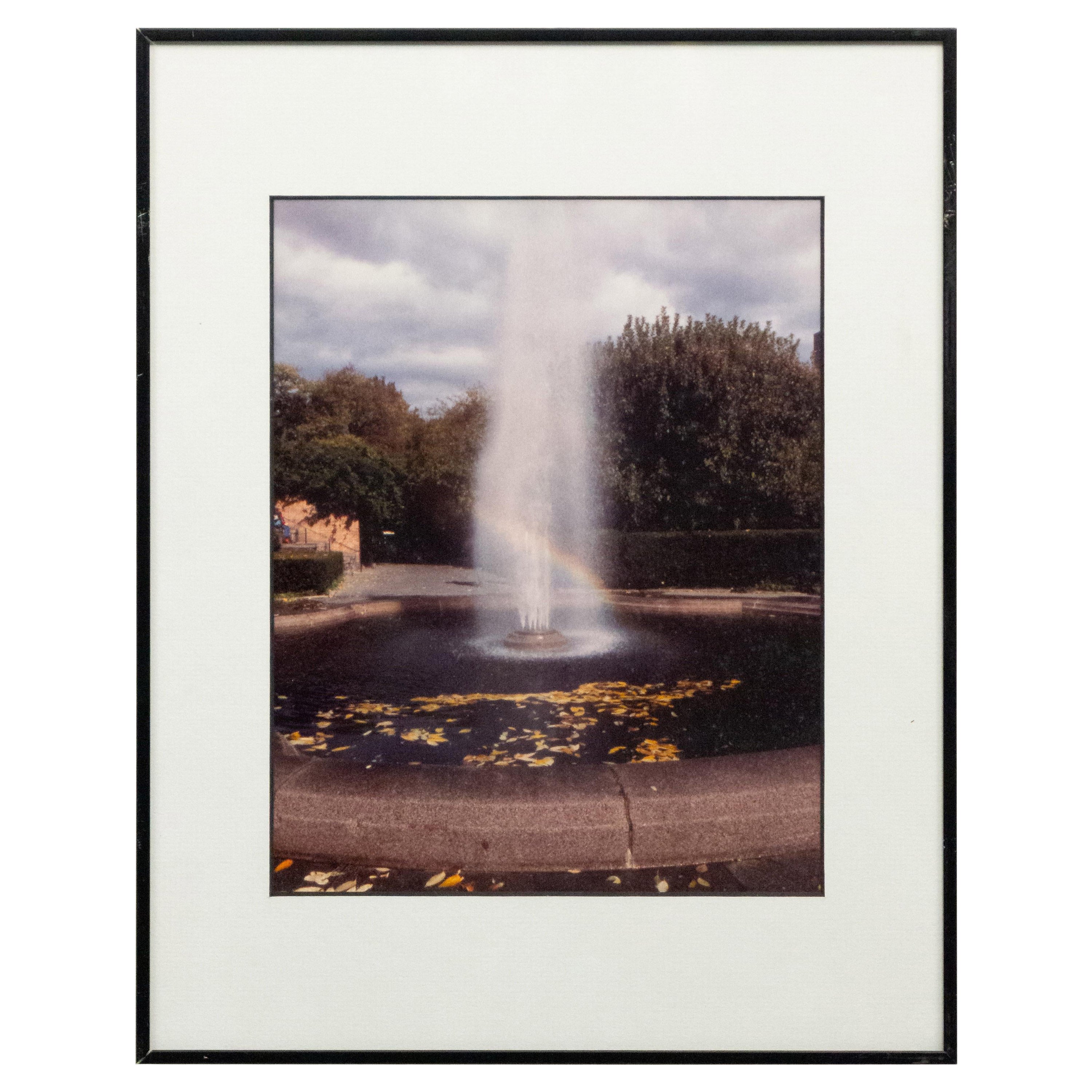 Vintage Color Photograph of Fountain in a Park with Rainbow