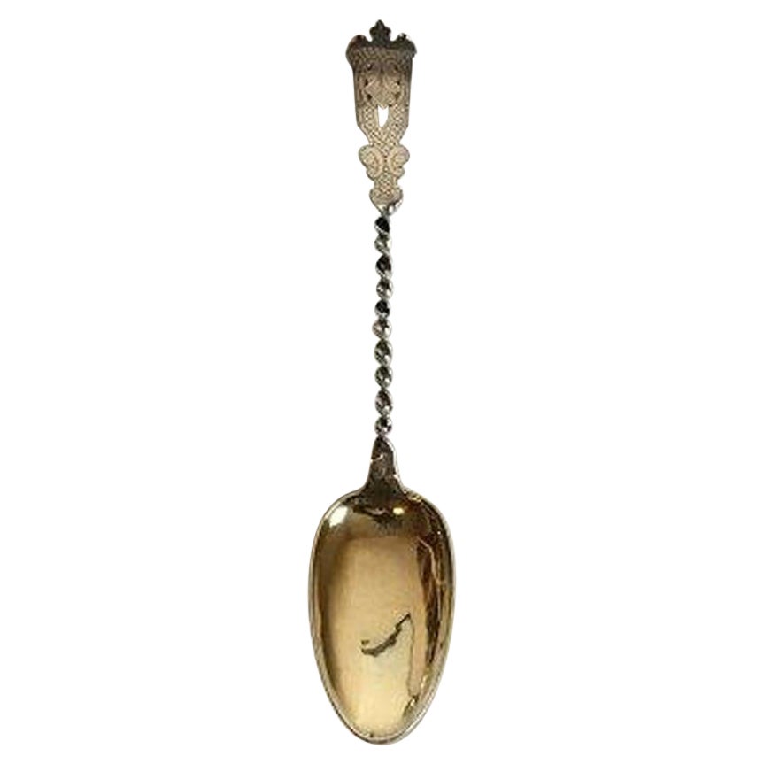 Large Early Gilded Serving Spoon in 13 Pure Silver For Sale