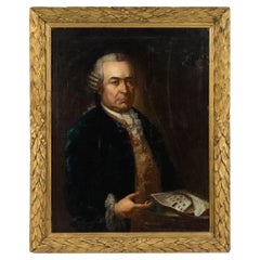 19th Century American Oil Portrait of a Man in a Blue Coat Framed