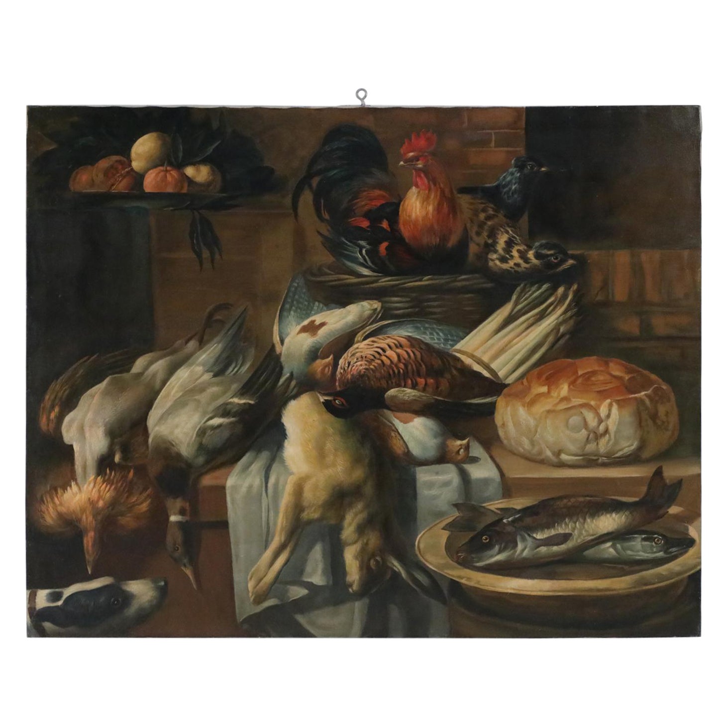 Still Life of Game, Fowl, Fish and Food Painting on Canvas For Sale