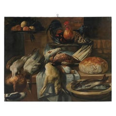 Still Life of Game, Fowl, Fish and Food Painting on Canvas