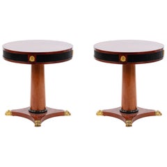 Vintage Pair of American Mahogany Empire Style Drum Tables