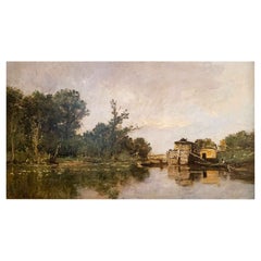 Daubigny Karl '1846-1886' "The artist's boat workshop" Panel