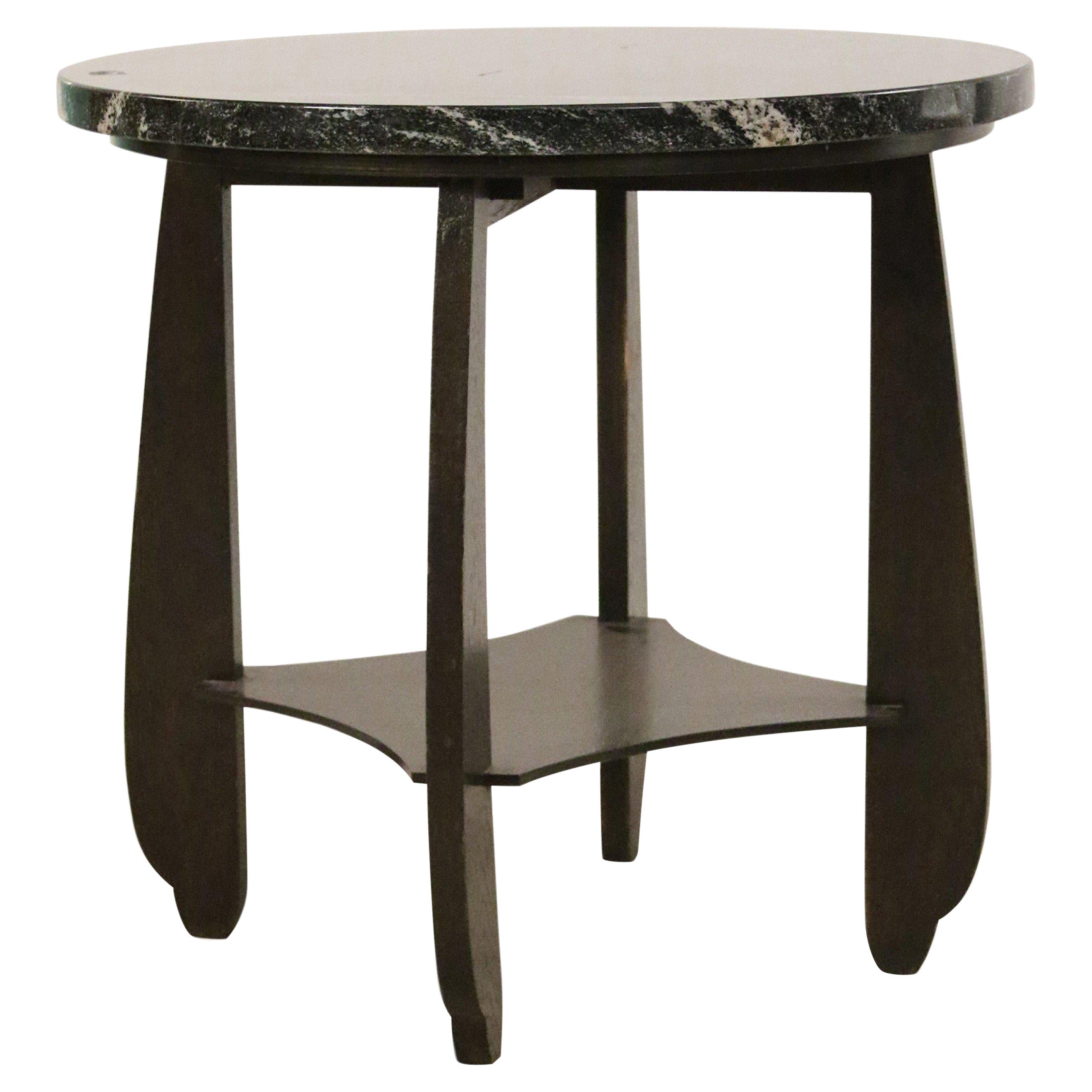 American Art Deco Style Round Marble and Lacquered Wood End Table For Sale