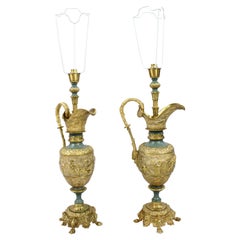 Pair of Antique Ormolu Ewer Form Table Lamps