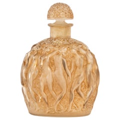 1937 Rene Lalique Calendal Flacon de Parfum Molinard Verre Givré Patine Sépia