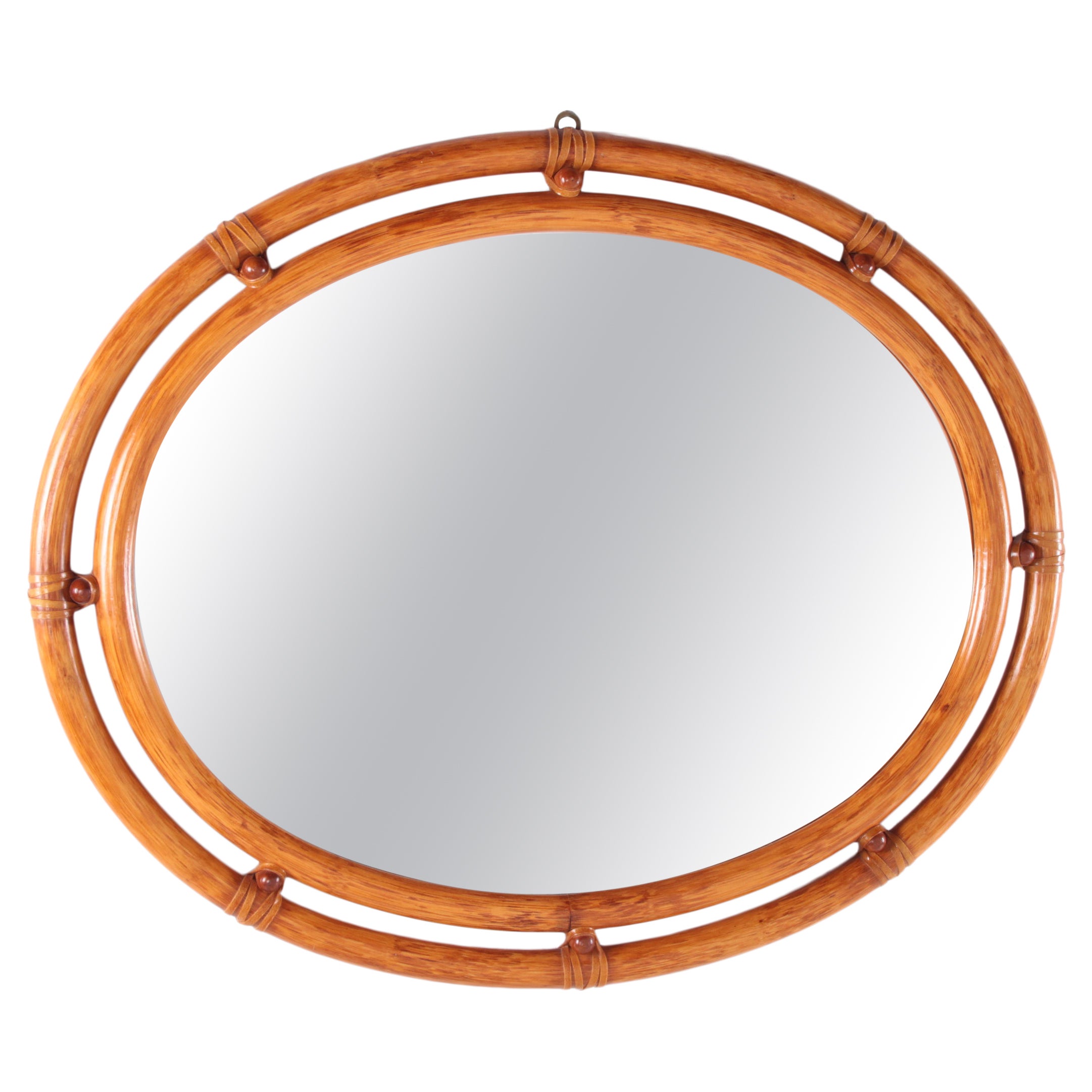 Beautiful Vintage Oval Bamboo Mirror, 1960s