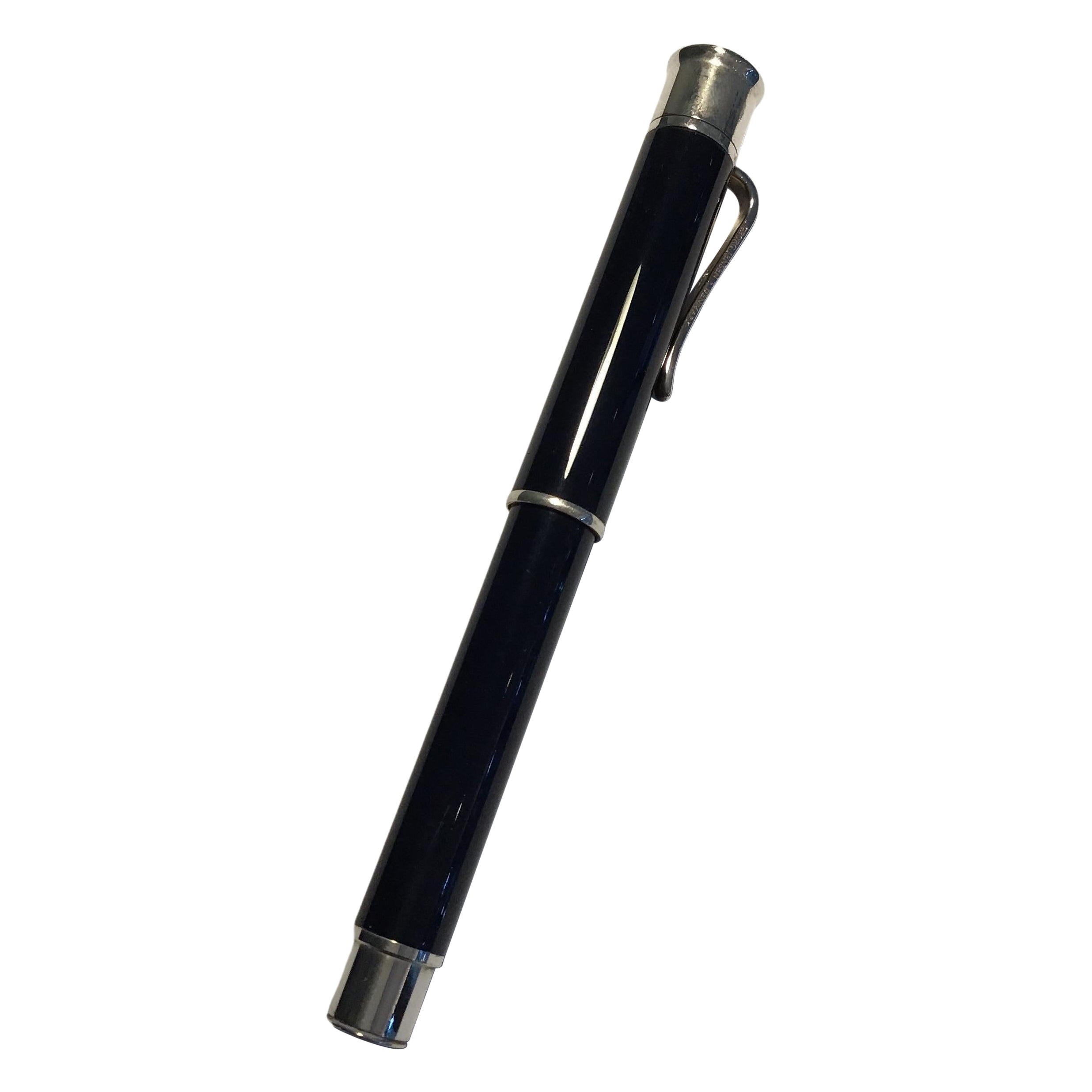 Georg Jensen Sterling Silver Black Fountain Pen, Medium Gold Nip For Sale