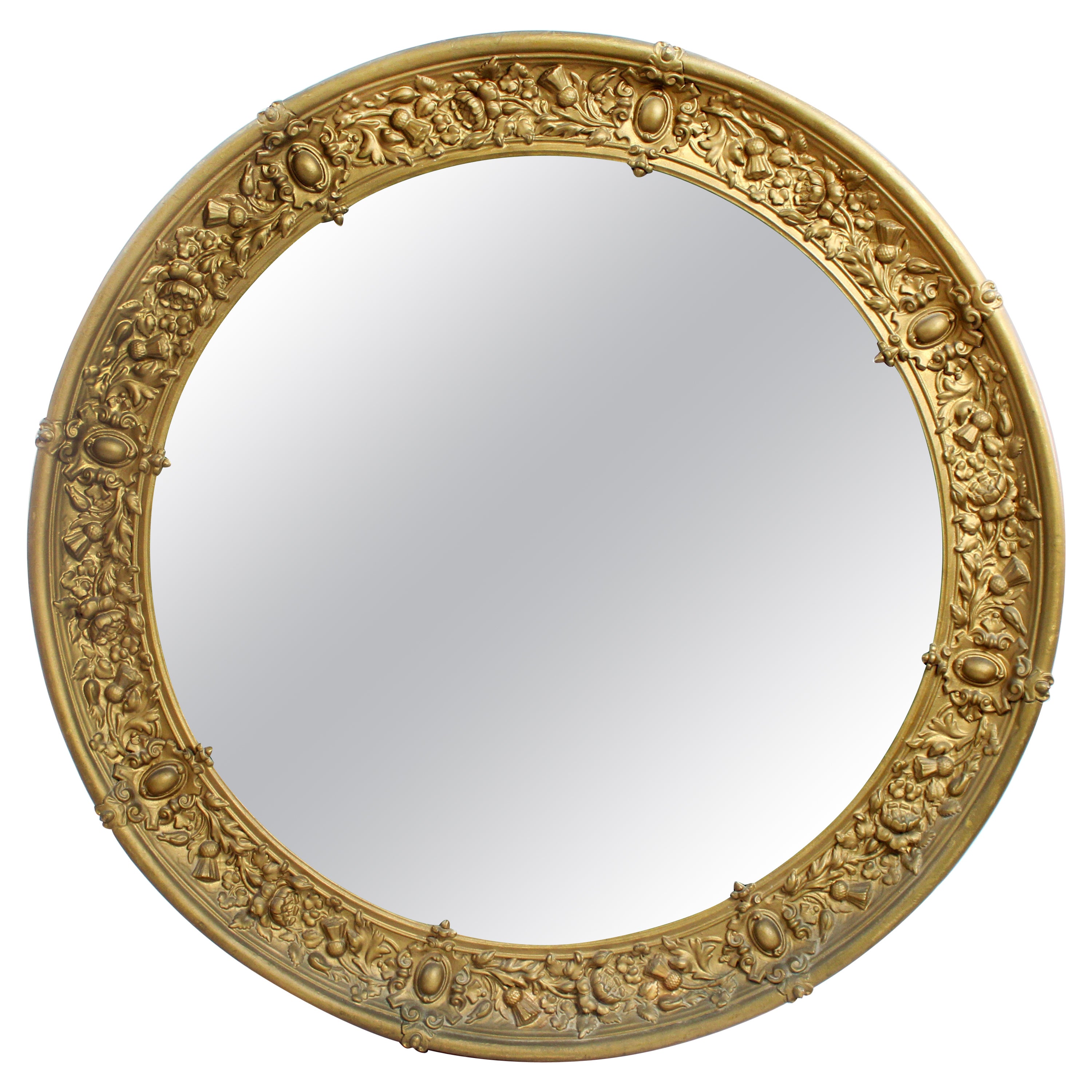 French 19th C. Gilt Brass Circular Mirror